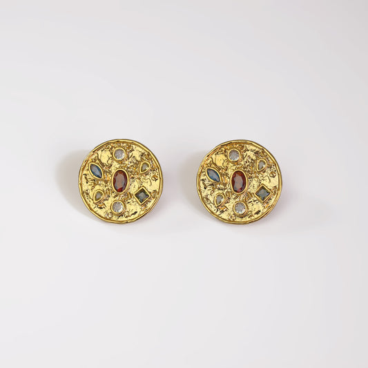 Gold Statement Earring With Molten Stones