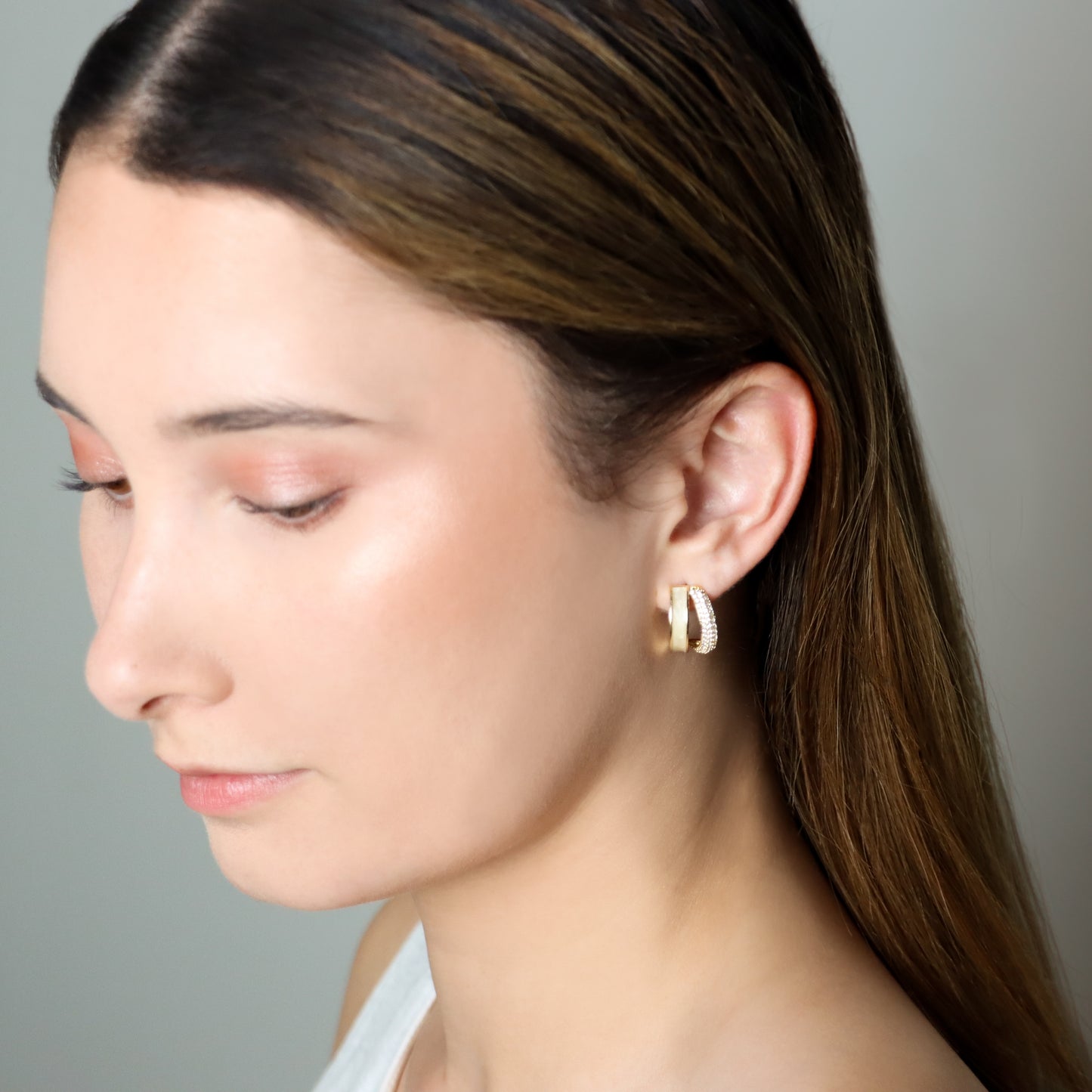 Half Hoops With Cubic Zirconia Earring