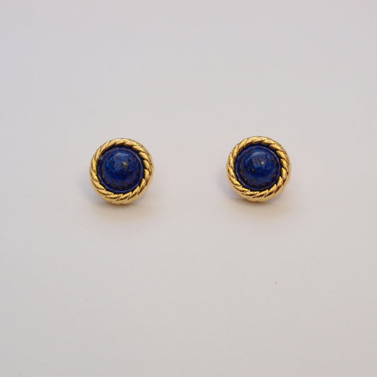 Gold Stud Earring With Blue Onyx Stone Details