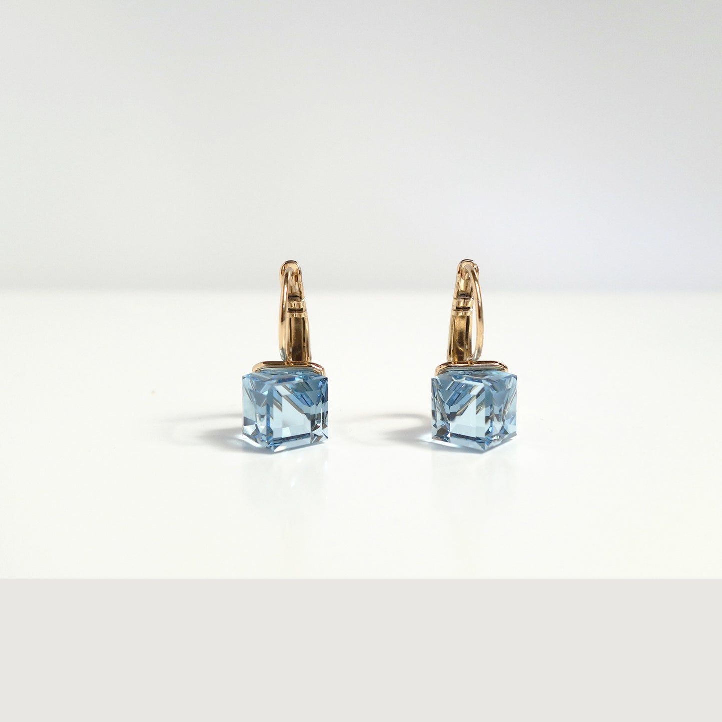 Square Lighten Blue Crystals Drop Earrings