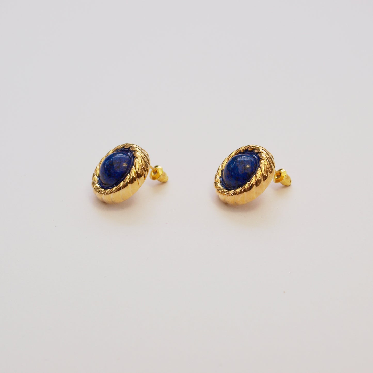 Gold Stud Earring With Blue Onyx Stone Details