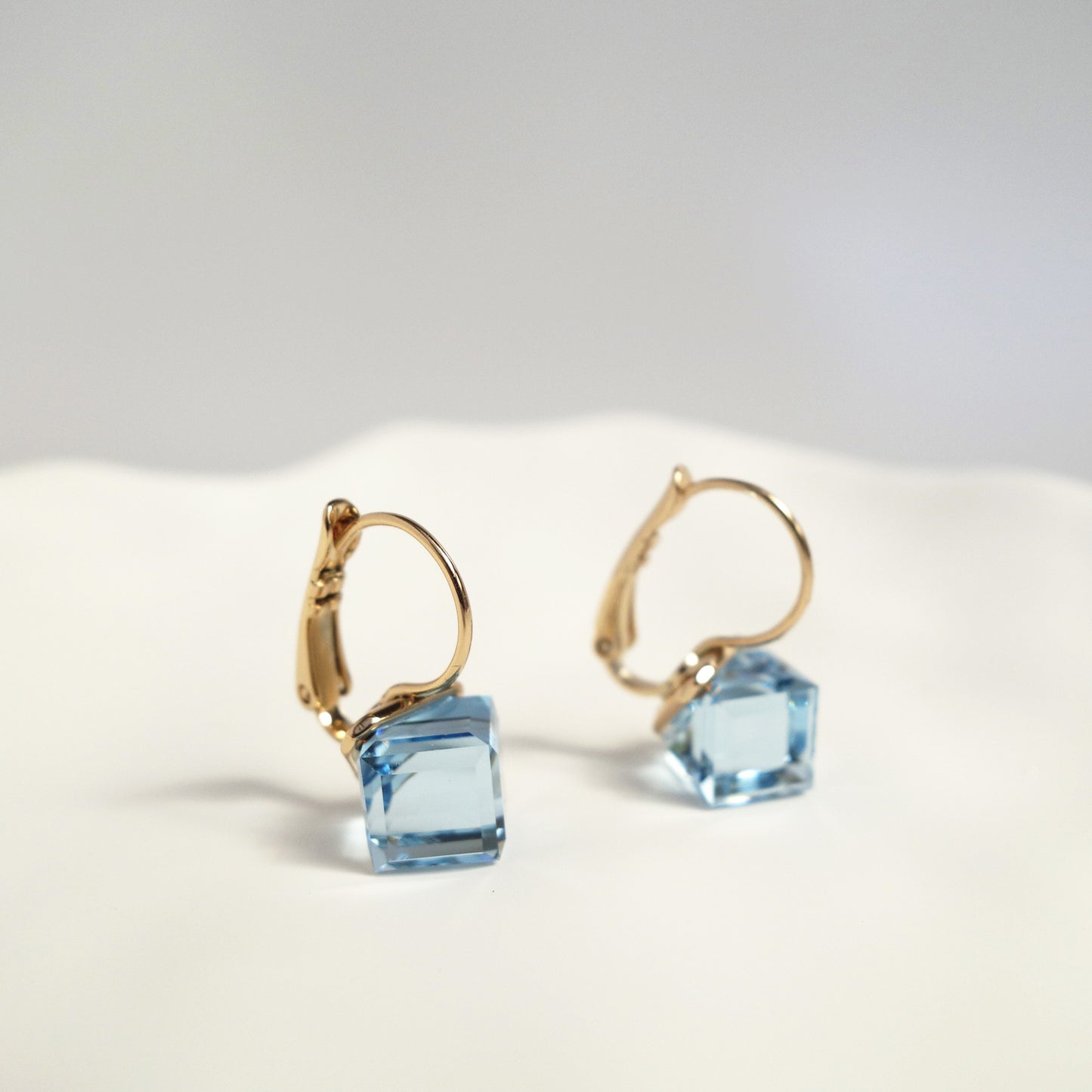 Square Lighten Blue Crystals Drop Earrings