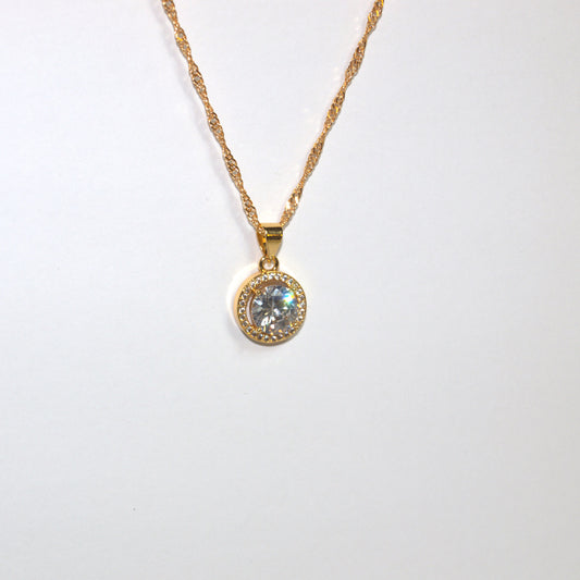 Gold Round Brilliant Crystals Pendant Necklace