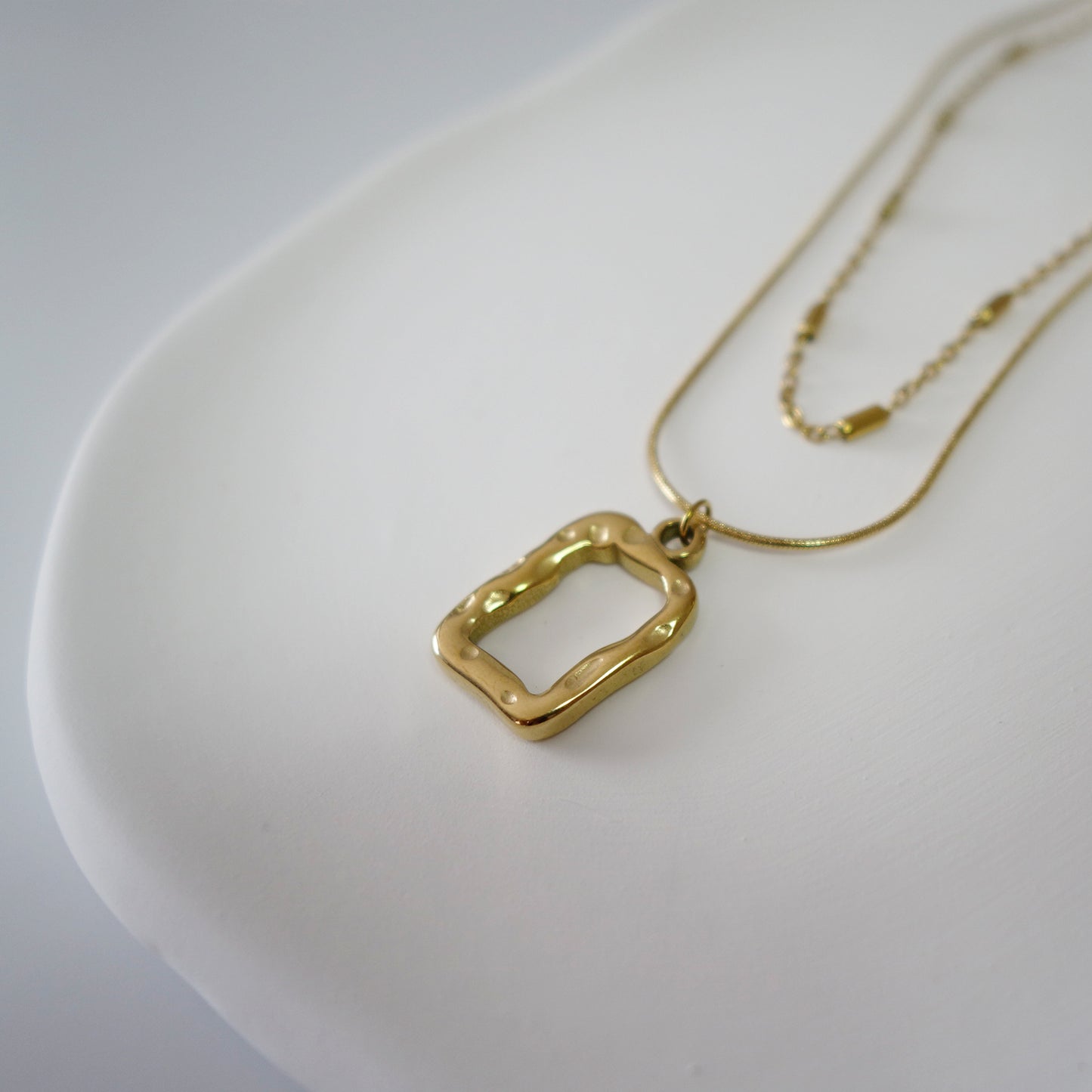 Gold Pendant Charm Double Chain Necklace