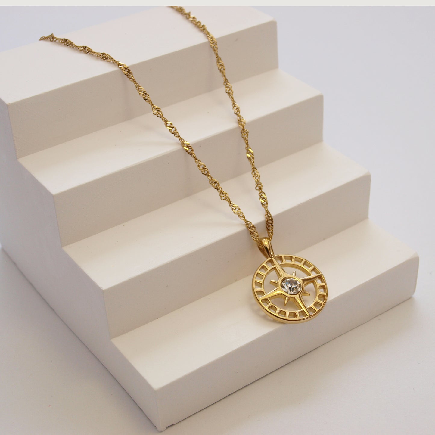 Gold Pendant Cubic Zirconia Star Charm Chain Necklace