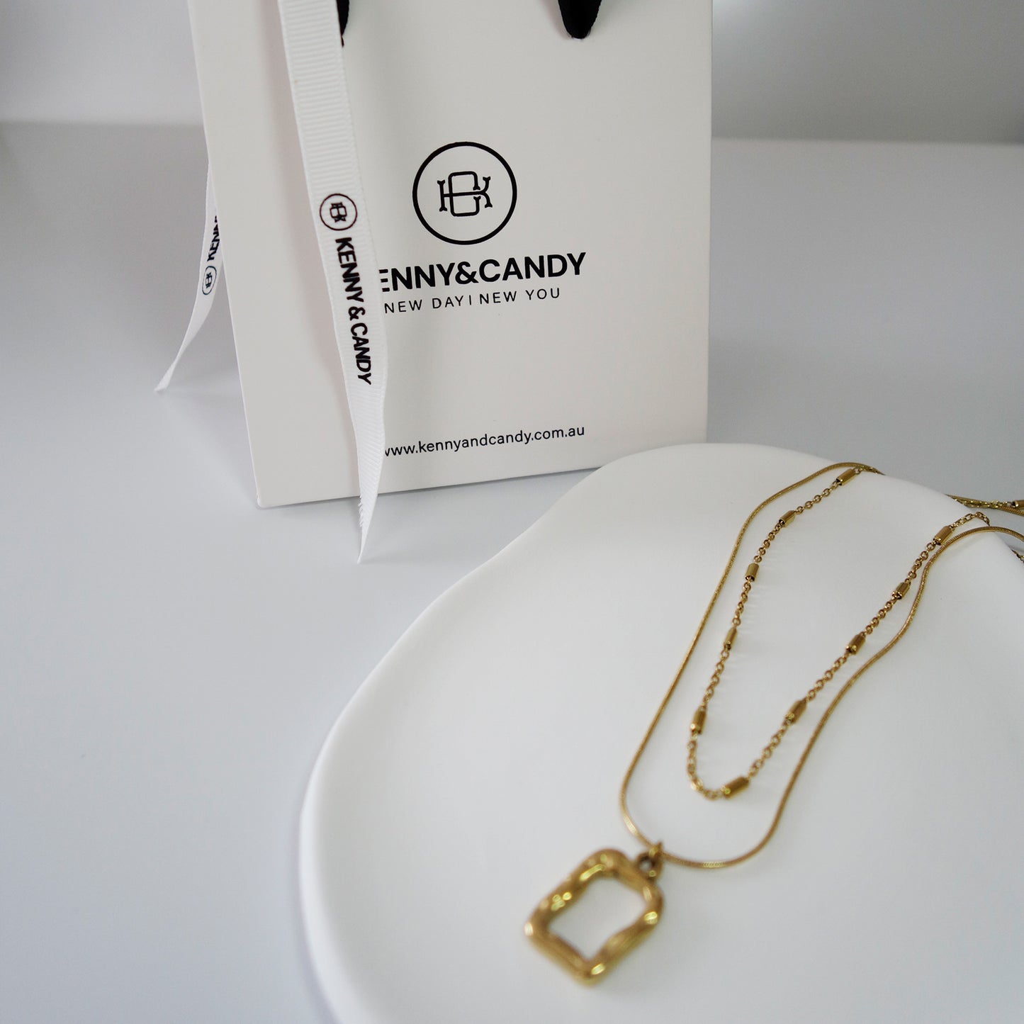 Gold Pendant Charm Double Chain Necklace